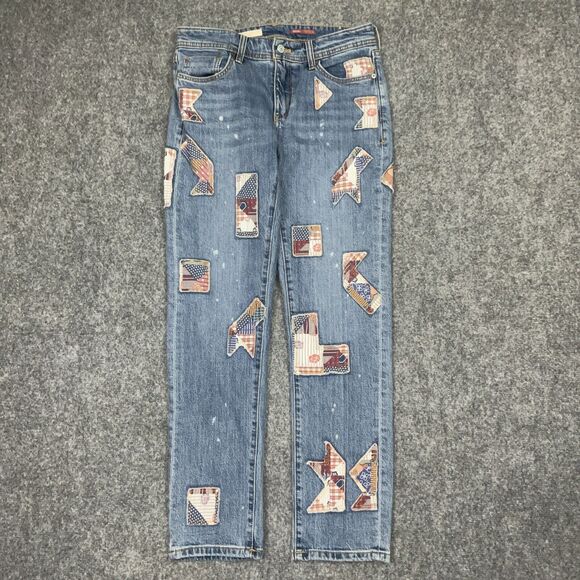Pilcro Anthropologie Jeans Womens Size 26 Blue Patchwork Slim Boyfriend - Picture 1 of 11